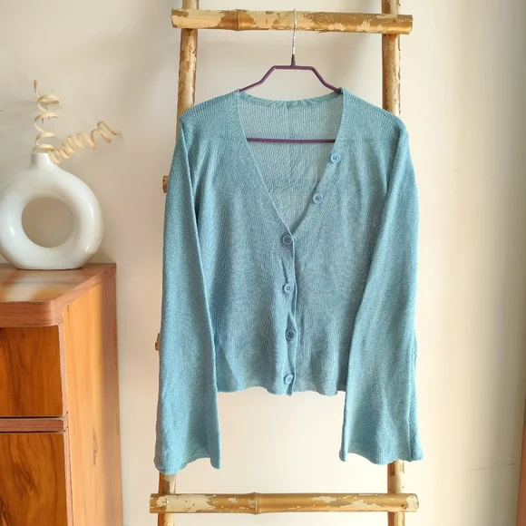 ๐ Bell Sleeve Light Blue Cardigan - Picture 1 of 15